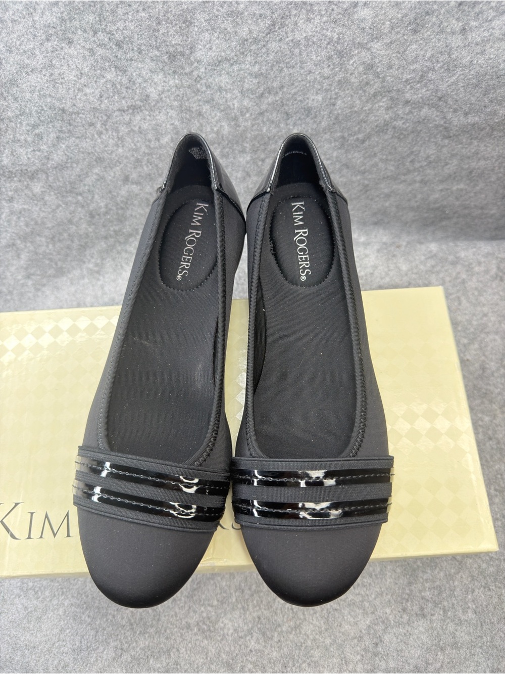 Kim Rogers Findy Black Ballet Flats Women’s 7.5M Slip On Patent Trim With Box